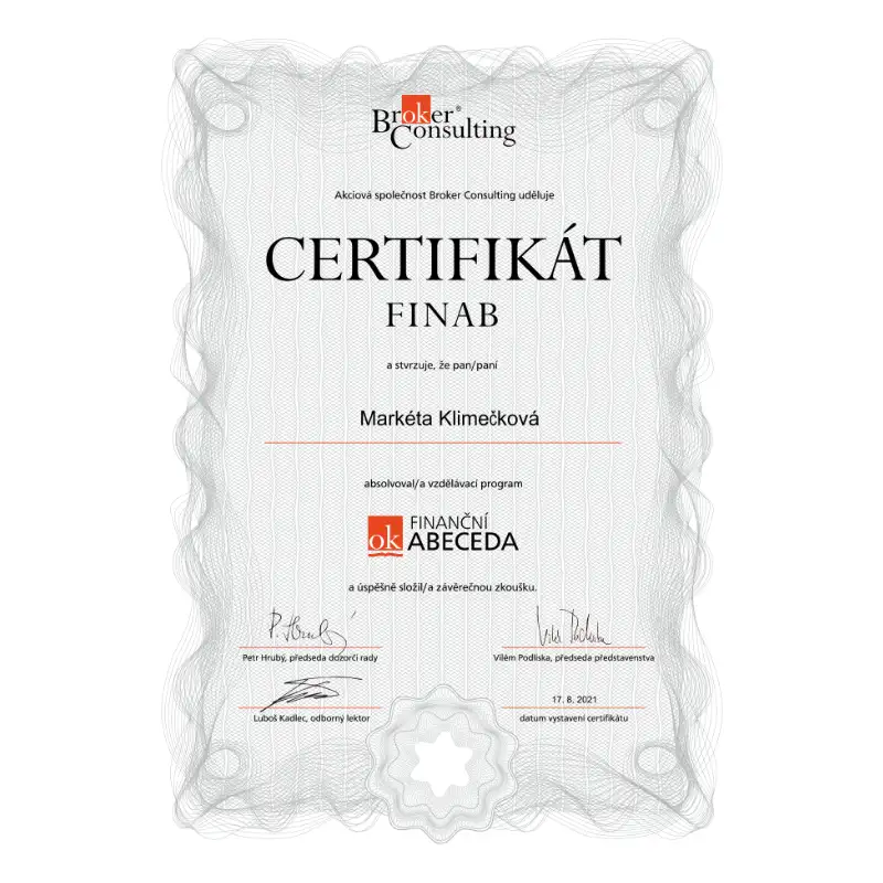 marketa klimeckova finance abeceda certifikat